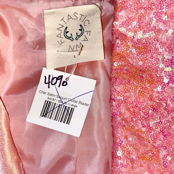 Blazer / Open Front Cardigan - Queen Bee Pink Satin & Sequin  Fantastic Fawn NWT - Picture 3 of 5